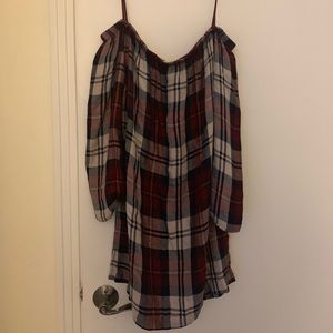 Plaid off the shoulder dress